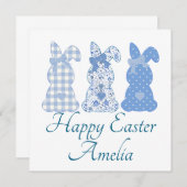 Personalisiert Ostern Bunny Coquette Blau Einladung (Vorne/Hinten)