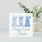 Personalisiert Ostern Bunny Coquette Blau Einladung (Stehend Vorderseite)