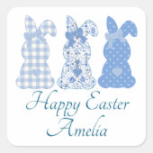 Personalisiert Ostern Bunny Coquette Blau Quadratischer Aufkleber (Vorderseite)