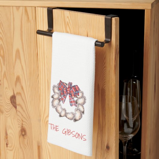 Personalisiert Oyster Wreath Kariert Bow Bar Geschirrtuch (Drittel gefaltet)