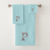 Personalisiert P Erste Silver Monogramm Ihr Name B Badhandtuch Set (Insitu)