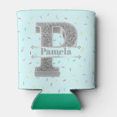 Personalisiert P Erste Silver Monogramm Ihr Name Dosenkühler (Rückseite)