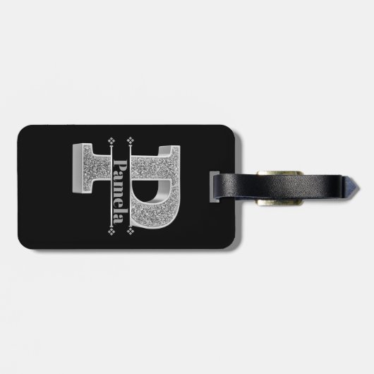 Personalisiert P Erste Silver Monogramm Ihr Name Gepäckanhänger (Rückseite horizontal)