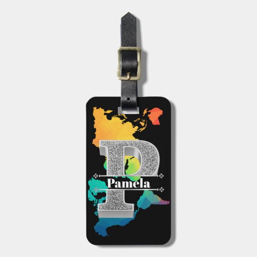 Personalisiert P Erste Silver Monogramm Ihr Name Gepäckanhänger (Vorderseite vertikal)