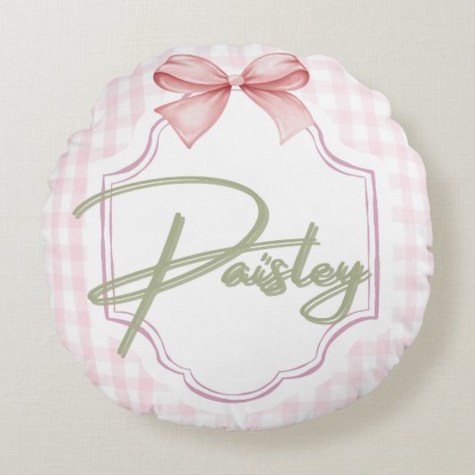 Personalisiert Paisley Baby Girl Kinderzimmer Ging Rundes Kissen (Vorderseite)