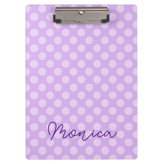 Personalisiert Pale Lavender Polka Dot Klemmbrett (Vorderseite)