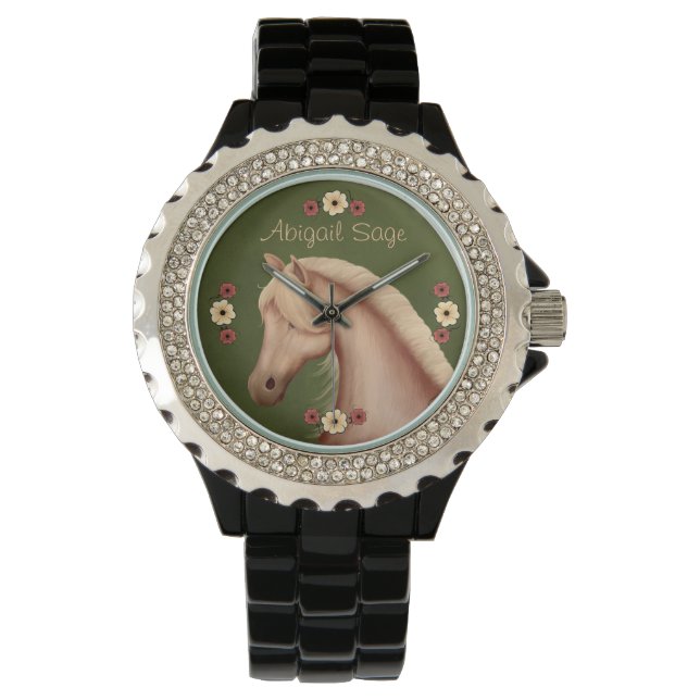 Personalisiert Palomino Pferd Kristall Watch Armbanduhr (Vorderseite)