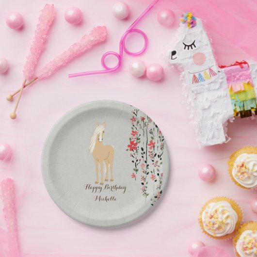 Personalisiert Palomino Pony Blume Pferd Geburtsta Pappteller (Party)