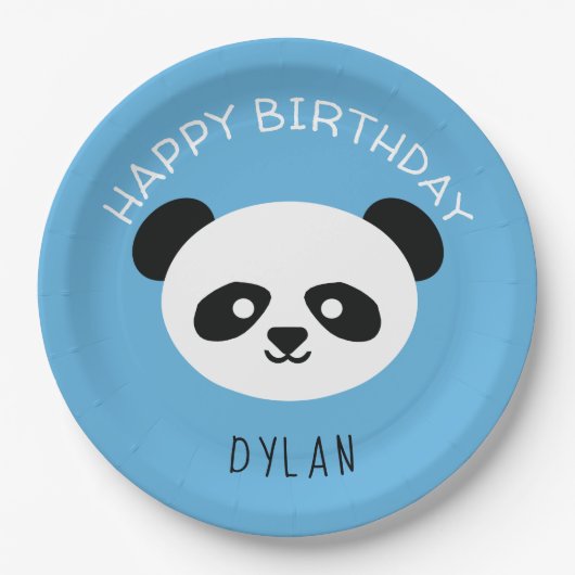 Personalisiert Panda Bear Kawaii Birthday Boys Blu Pappteller (Vorderseite)