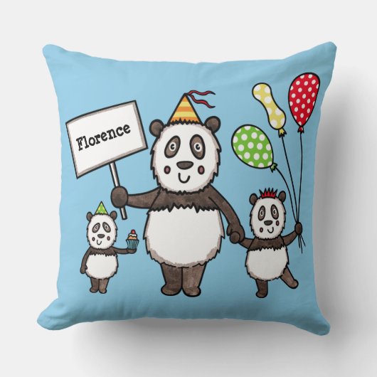 Personalisiert Panda Party Kid's Kissen (Vorderseite)