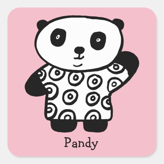 Personalisiert Pandy the Panda Quadratischer Aufkleber (Vorderseite)