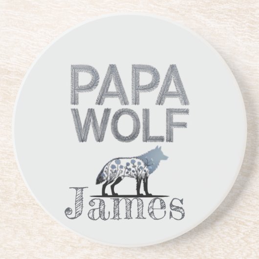 Personalisiert Papa Wolf Nature Silhouette Getränkeuntersetzer (Vorne)
