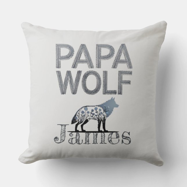 Personalisiert Papa Wolf Nature Silhouette Kissen (Vorderseite)