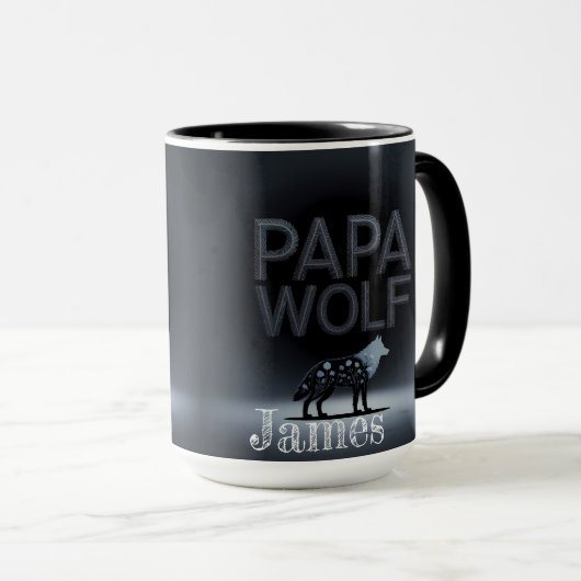 Personalisiert Papa Wolf Nature Silhouette Tasse (VorderseiteRechts)