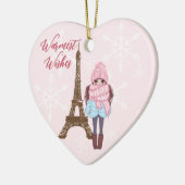 Personalisiert Paris Eiffelturm Rosa Weihnachten Keramik Ornament (Links)