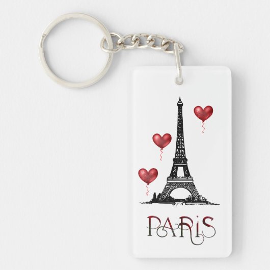 Personalisiert Paris, Eiffelturm und Rote Balloons Schlüsselanhänger (Vorderseite)