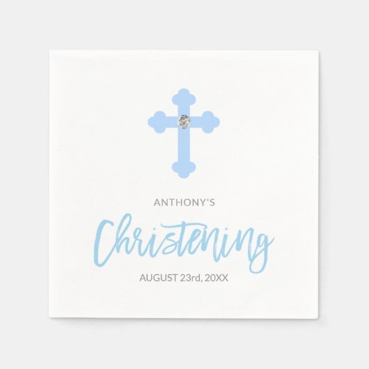 Personalisiert Pastel Blue Cross CHRISTENING Serviette (Vorderseite)
