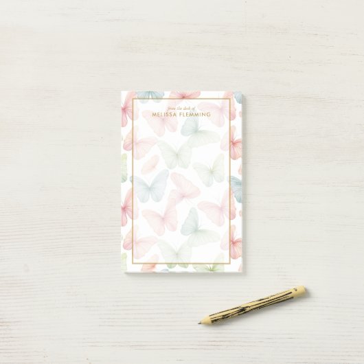 🦋 Personalisiert Pastel Butterfly Post-it Klebezettel (Auf Schreibtisch)