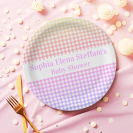Personalisiert Pastel Gradient Gingham Party Pappteller
