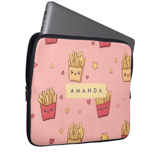 Personalisiert Pastel Kawaii French Fries Pattern Laptopschutzhülle (Vorne Rechts)