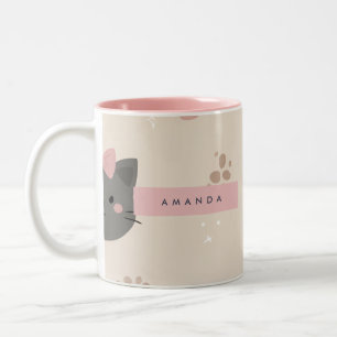 Personalisiert Pastel Kawaii Kat-Gesichtsmuster Zweifarbige Tasse