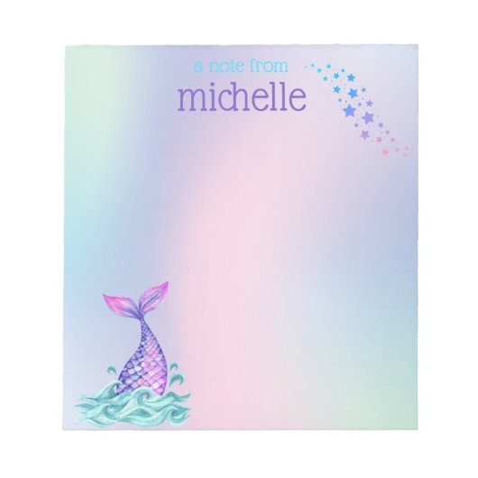 Personalisiert Pastel Rainbow Mermaid Notizblock (Vorderseite)
