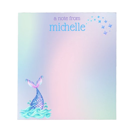 Personalisiert Pastel Rainbow Mermaid Notizblock (Vorderseite)