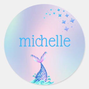 Personalisiert Pastel Rainbow Mermaid Runder Aufkleber