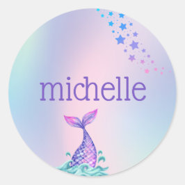 Personalisiert Pastel Rainbow Mermaid Runder Aufkleber