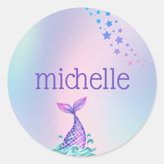 Personalisiert Pastel Rainbow Mermaid Runder Aufkleber (Vorderseite)