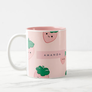 Personalisiert Pastell Niedlich Strawberry Muster Zweifarbige Tasse