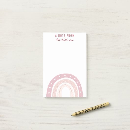 Personalisiert Pastell Pink Rainbow Calligraphy Post-it Klebezettel (Auf Schreibtisch)