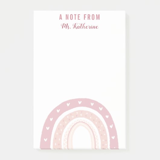 Personalisiert Pastell Pink Rainbow Calligraphy Post-it Klebezettel (Vorderseite)