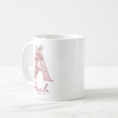 Personalisiert Pastellrosa, florale Monogramm Buch Kaffeetasse (Vorderseite Links)
