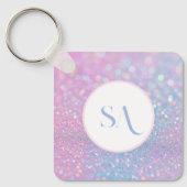 Personalisiert Pastellrosa Glitzer mit Monogramm Schlüsselanhänger (Vorderseite)