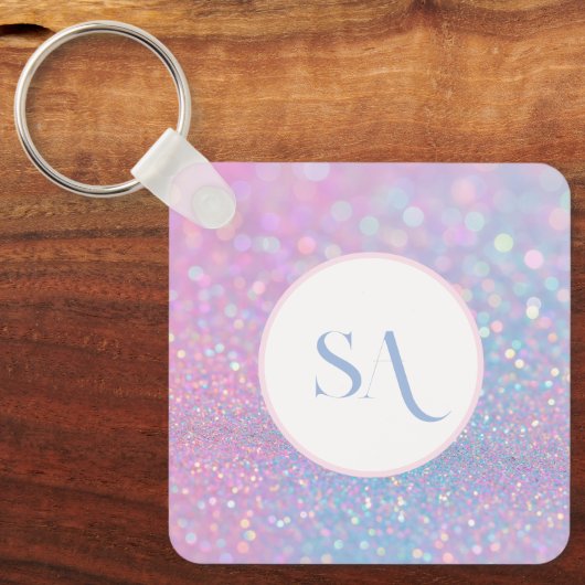 Personalisiert Pastellrosa Glitzer mit Monogramm Schlüsselanhänger (Vorderseite)