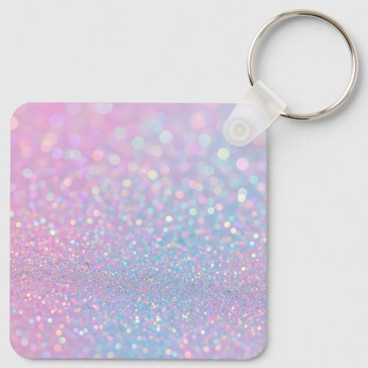 Personalisiert Pastellrosa Glitzer mit Monogramm Schlüsselanhänger (Rückseite)