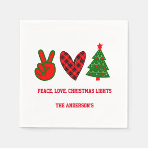 Personalisiert Peace Liebe Christmas Lights Green  Serviette