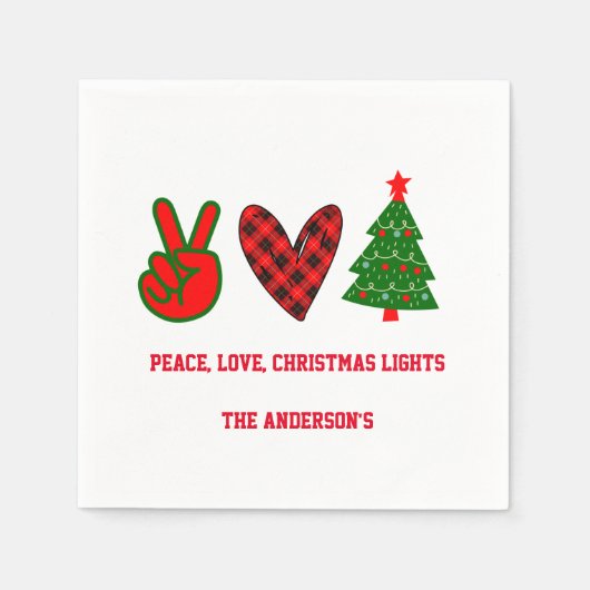 Personalisiert Peace Liebe Christmas Lights Green  Serviette (Vorderseite)