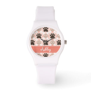 Personalisiert Peace Liebe Hunde Pawprint Armbanduhr