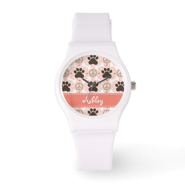 Personalisiert Peace Liebe Hunde Pawprint Armbanduhr (Vorderseite)