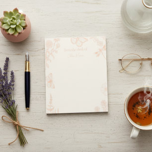 Personalisiert Peach Floral Butterfly Notizblock