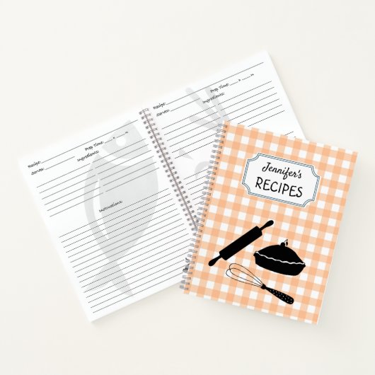 Personalisiert Peach Gingham Kariertes Musterrezep Notizblock (Innenseite)