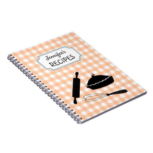 Personalisiert Peach Gingham Kariertes Musterrezep Notizblock (Rechte Seite)