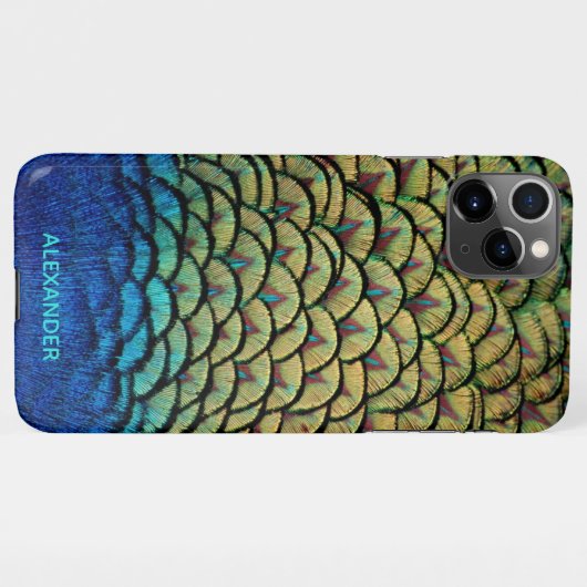 Personalisiert Peacock Blue Feather benannt iPhone Hülle (Rückseite (Horizontal))