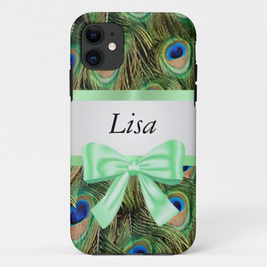 Personalisiert Peacock Pattern Green Bow Case-Mate iPhone Hülle (Rückseite)