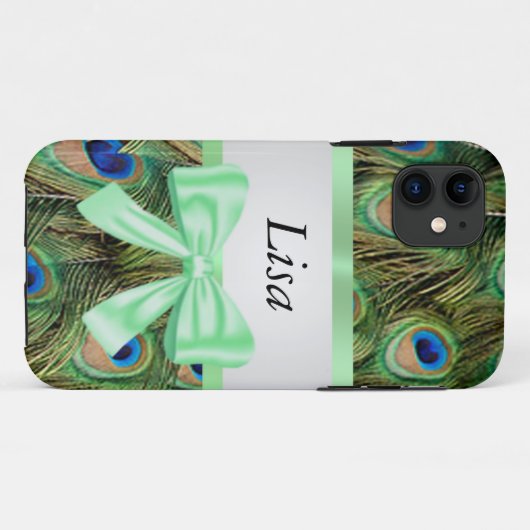 Personalisiert Peacock Pattern Green Bow Case-Mate iPhone Hülle (Rückseite (Horizontal))