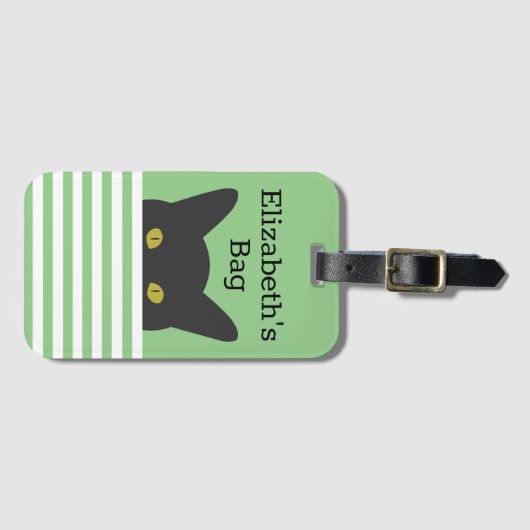 Personalisiert Peeking Black Cat Green Stripe Gepäckanhänger (Vorderseite (Horizontal))