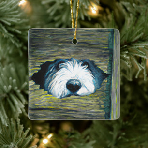 Personalisiert Peeking Old English Sheepdog Dog Keramikornament