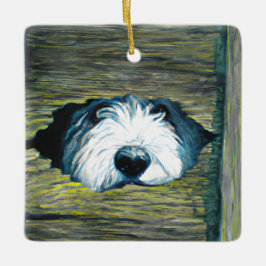 Personalisiert Peeking Old English Sheepdog Dog Keramikornament